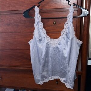 Vintage Nylon Cool Light Blue Lace Detailed Coquette Cottagecore Camisole